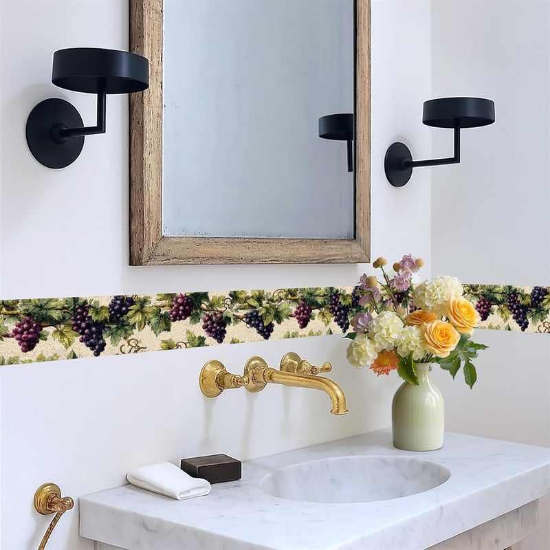 IOHEFY Grape Vine Wallpaper Border, 196" x 4" Peel and Stick Wall Border, Rustic Tuscan Vineyard Style Removable Vinyl Trim for Kitchen, Dining Room, Home Decor (Purple & Red Grapes) - Image 5
